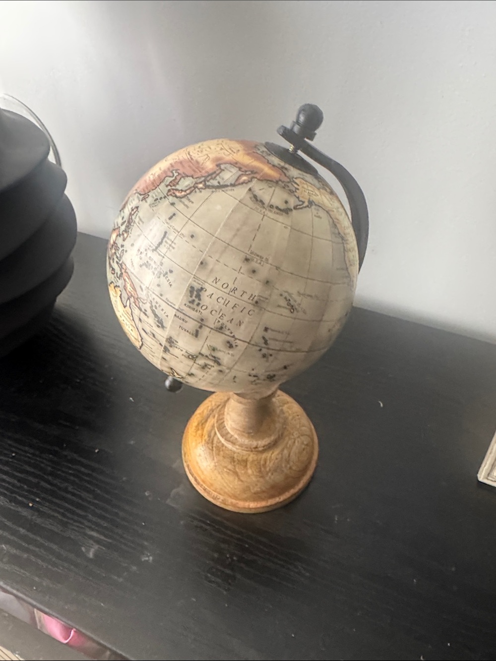 Vintage-Style Cream Globe on Wooden Stand - Decorative Home Accent